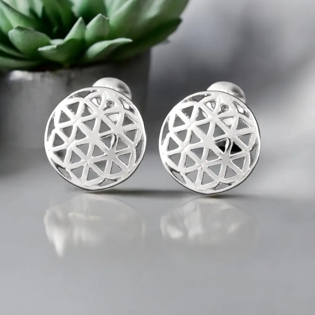 925 Sterling Silver Stud Earrings Flower of Life - PR058