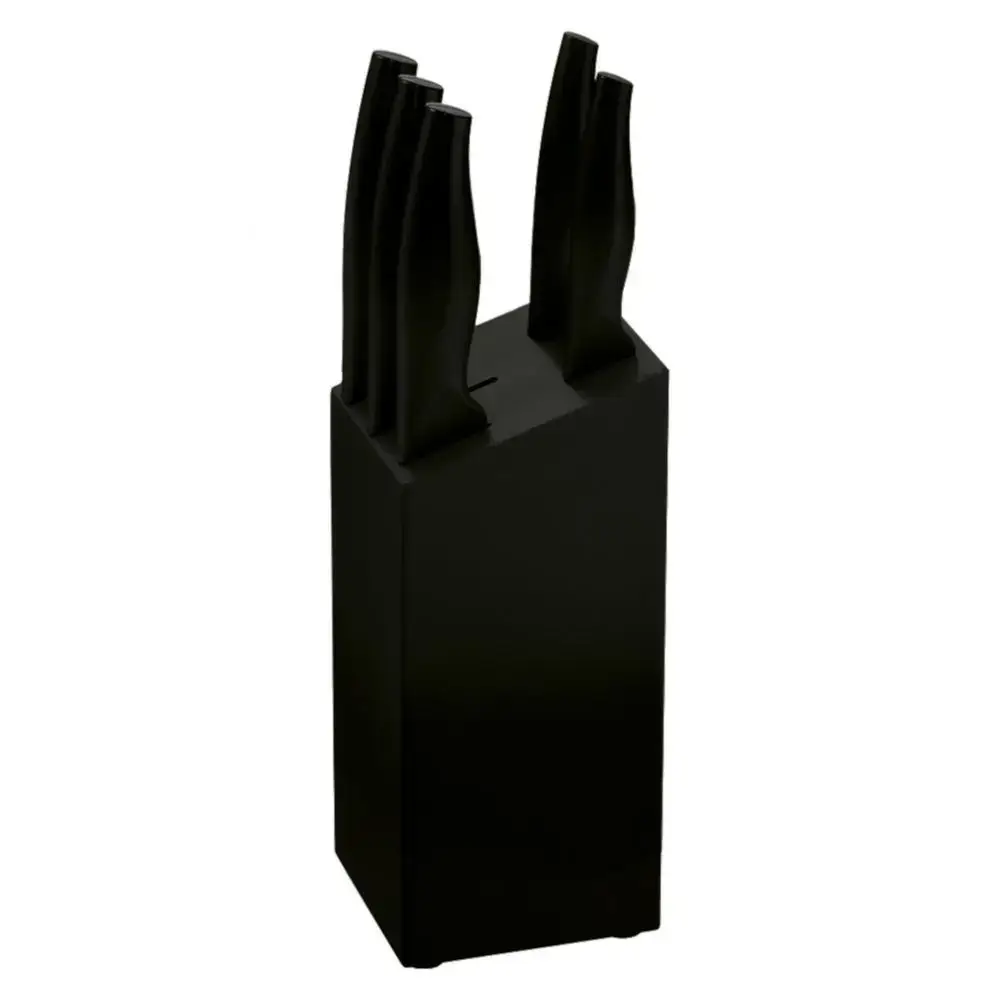Wooden Knife Block with 5 Black Knives Michelino