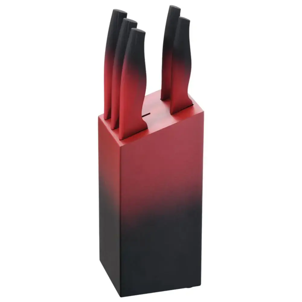 Wooden Knife Block with 5 Red Knives Michelino
