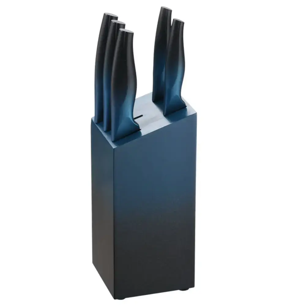 Wooden Knife Block with 5 Petrol Knives Michelino
