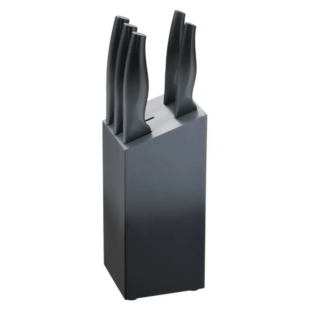 Wooden Knife Block with 5 Anthracite Knives Michelino