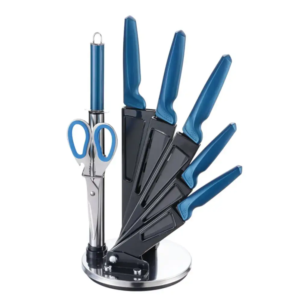 Acrylic petrol knife block with 5 knives + sharpener + scissors Michelino
