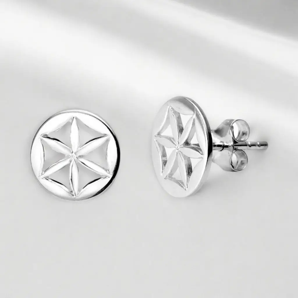 925 Sterling Silver Dainty Flower of Life Stud Earrings – 10mm Diameter, Hypoallergenic, Perfect for Allergy Sufferers - OHR925-165