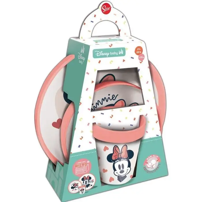 DISNEY BABY Minnie - Coffret Repas complet Minnie - Vaisselle Anti-Dérapante Compatible Micro-Ondes - Parfait Pour Les Enfants - À Partir De 10 Mois, Rose