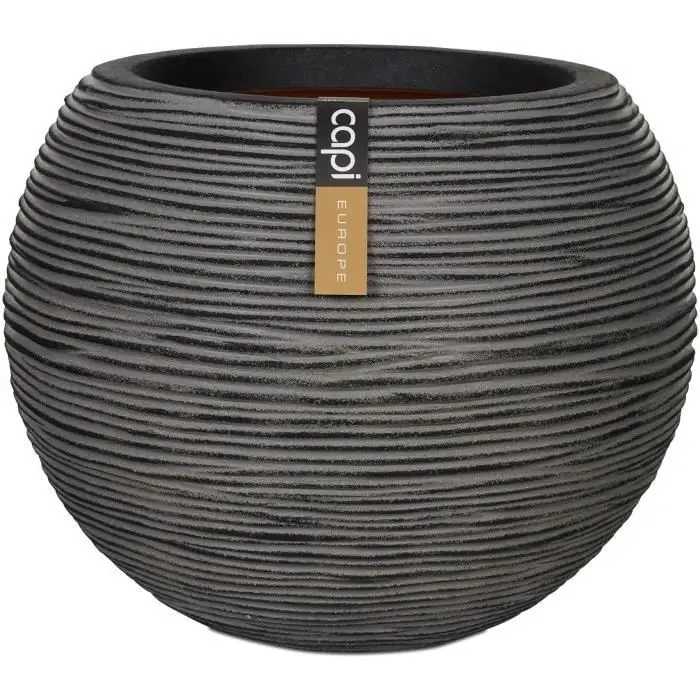 Capi Vase Nature rib Zwiebel anthrazit - Innen- und Außentopf