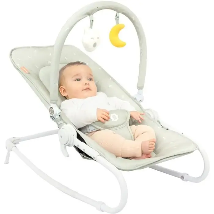 BADABULLE Foldable and ultra compact deckchair, play arch, lichen / water green