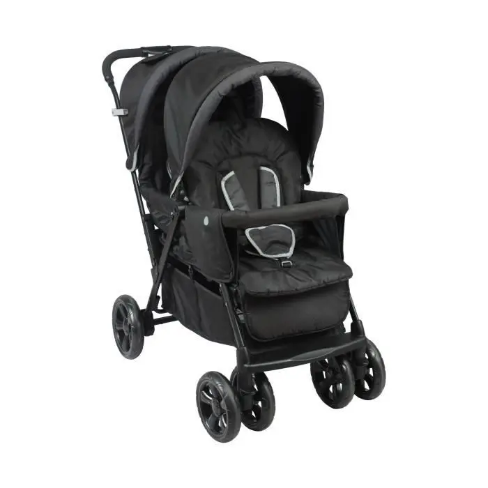 BAMBISOL | Poussette Double Bébé & Nouveau-Né | Siège Allongeable | Pliage 1 Main | Habillage Pluie Inclus | Dossiers Réglables, Harnais 5 Points | Grand Panier | Légère & Compacte | Gris Noir
