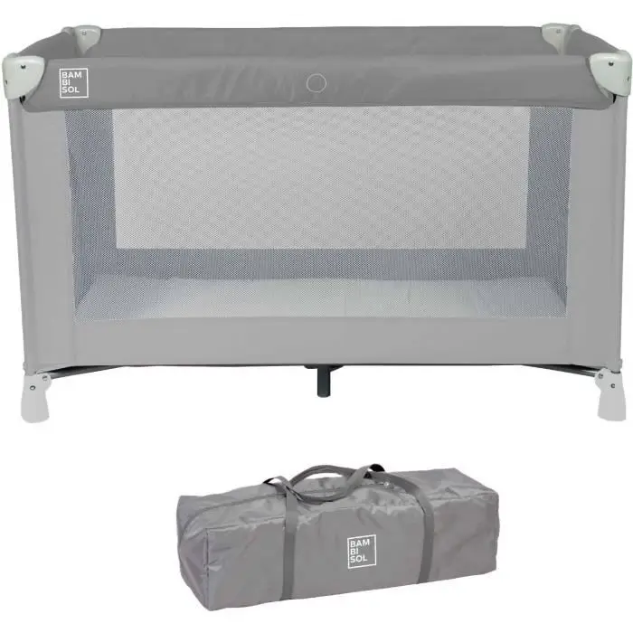 BAMBISOL Lit Parapluie Bébé 0-3 Ans | Lit de Voyage Léger | 120 x 60cm, Matelas + Sac de Transport Inclus | Gris