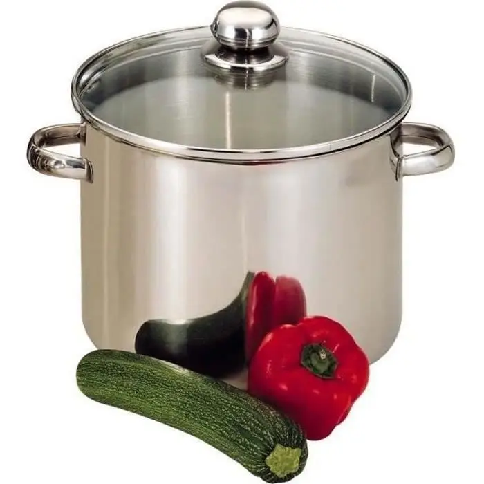 BAUMALU - Marmite Traiteur en Acier Inoxydable - Couvercle Verre, Trou Vapeur, Poignées Métal - Tous Feux dont Induction - Triple Fond Diffuseur - Ø30cm, 16L, Argenté