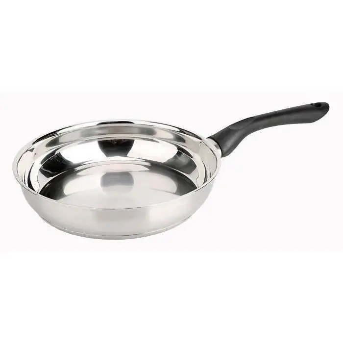 Baumalu - Poêle à Frire Primo - Acier Inoxydable - Tous Feux dont Induction - Triple Fond Diffuseur, Répartition Homogène de la Chaleur - Manche Fixe en Bakélite - Ø24cm, Argent