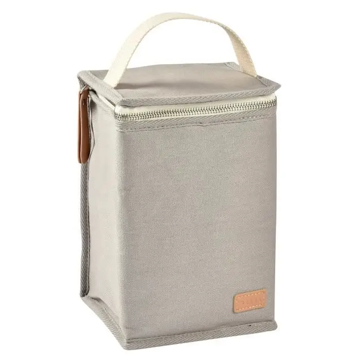 Béaba, Pochette Repas Bébé Isotherme, Rangement biberons Grand Format, Grande capacité, Transporte Repas Complet, Matière Souple, Pliable, Tissu imperméable, Gris Perle