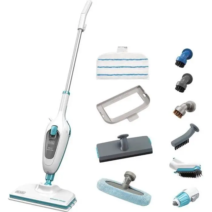 BLACK+DECKER Balai Vapeur 2en1 1300W avec Extension pour Sol et 5 Accessoires, FSMH13E10-QS