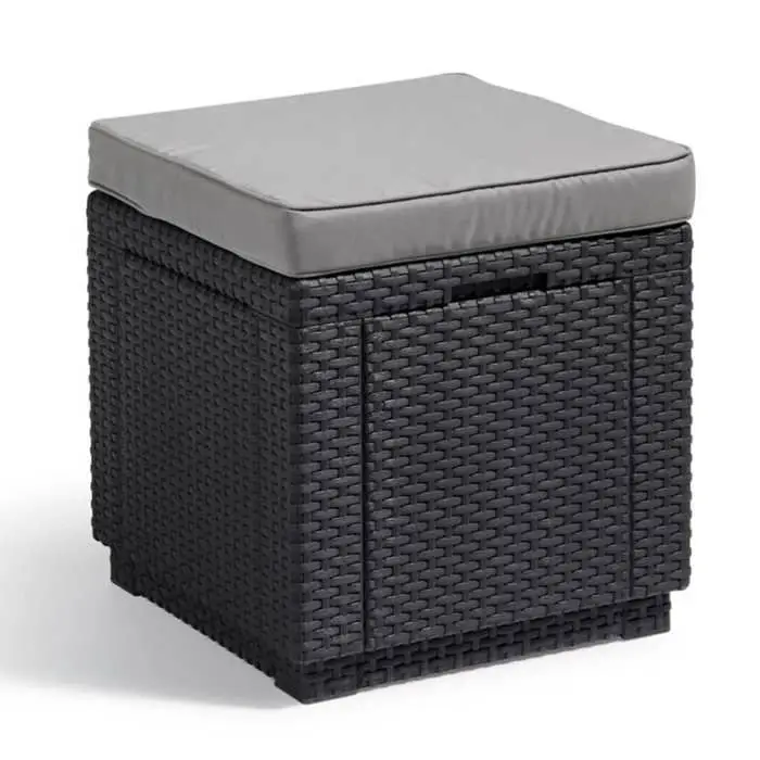 Allibert Tabouret Cube avec Coussin, Gris