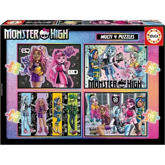 Educa - Lot de 4 Puzzles progressifs pour Enfants de 50 à 150 pièces avec Les Images Les Plus drôles de Monster High. Taille : 34 x 24 cm. Recommandé pour Les 5 Ans et Plus (19706)