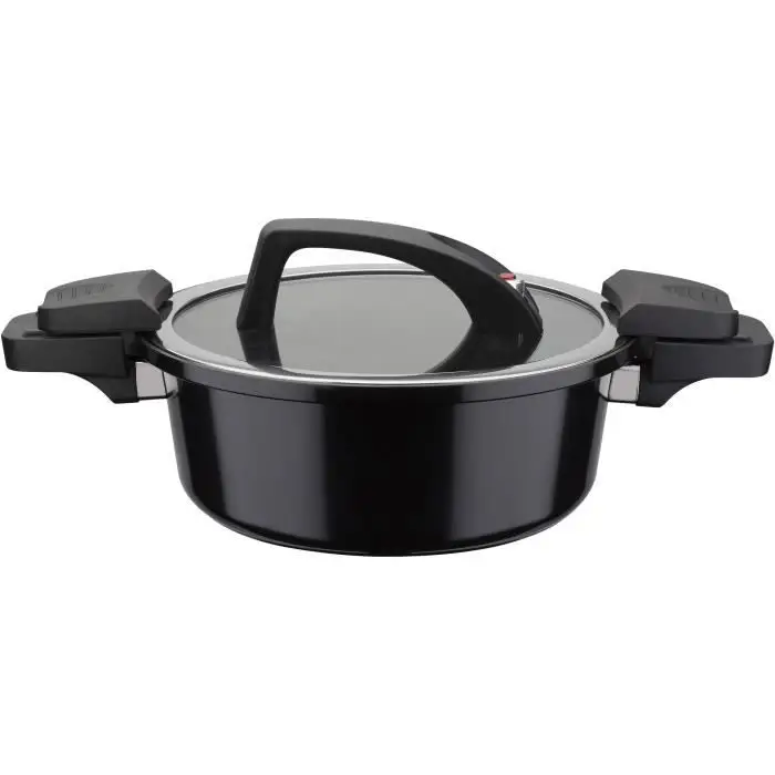 GSW Gourmet Nero Casserole à économie d'énergie avec couvercle en verre Noir 24 cm 4 l