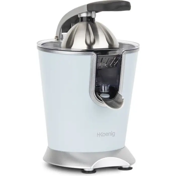 H.Koenig Presse-agrumes électrique professionnel à levier AGR86, inox, 160W puissant, bec anti-gouttes, compatible lave-vaisselle, Bleu pastel