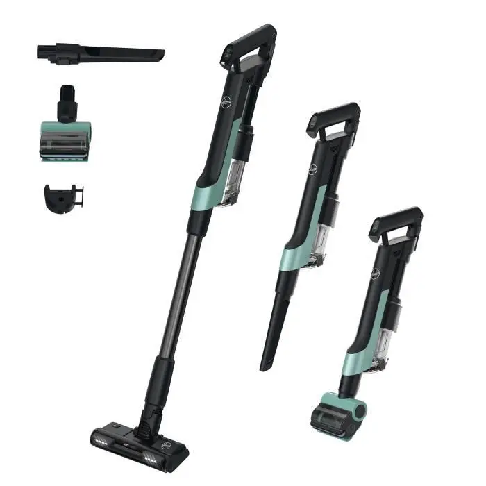 Hoover Ultra-léger HF201P Aspirateur Balai sans Fil, Turbobrosse Spécial Animaux, Technologie Ultra Compact x3, 1L, Puissant 50AW, 40 Min, Brosse Sols durs Anti-Twist, Eclairage LED, Noir & Ver