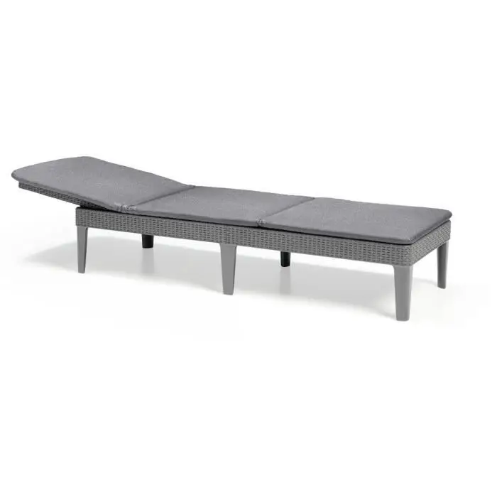 Bain de Soleil avec Coussin Coloris Gris foncé - Imitation rotin tressé 4 Positions - Jaipur