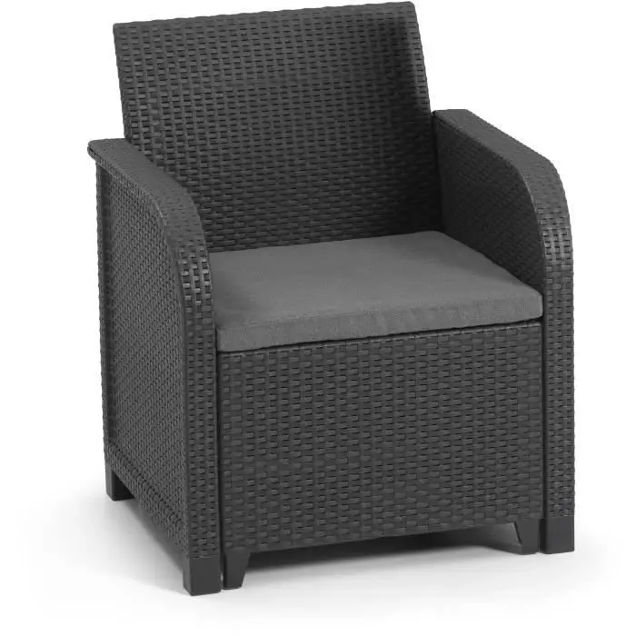 Fauteuil Sanremo - Imitation rotin tressé - Gris Graphite