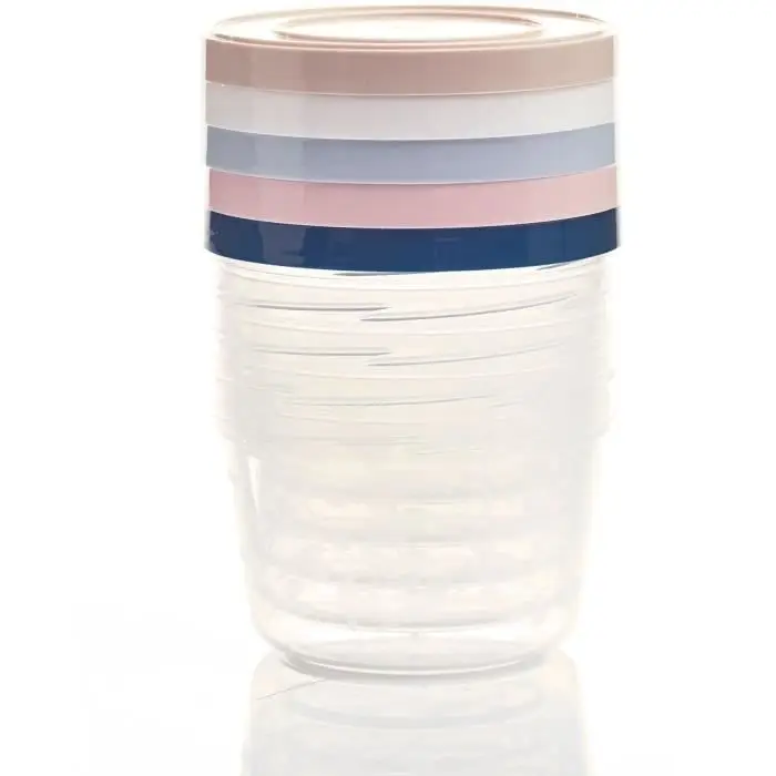 THERMOBABY Lot de 5 boîtes de conservation 250ml pour Bébé - Compatibles Micro-ondes, congélateur, lave-vaisselle - Empilables - Avec graduation - Fabriquées en France