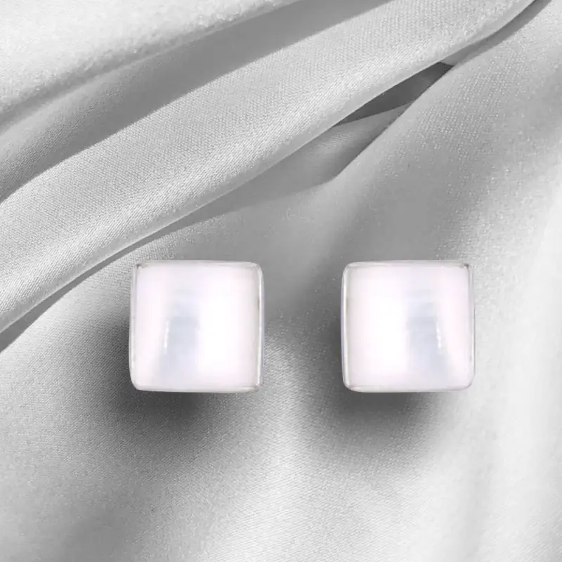 925 Sterling Silver Square Mini Stud Earrings Mother of Pearl - OHR925-71