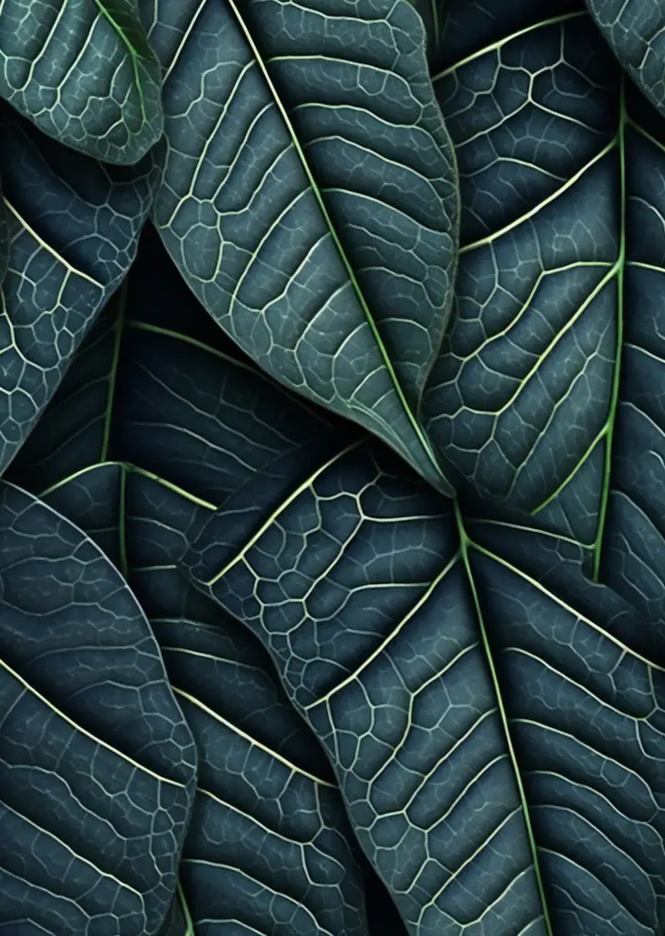 Αφίσα Dark Green 3D Tropical Leaves με ξύλινη κορνίζα και passe-partout σε φυσικό χρώμα